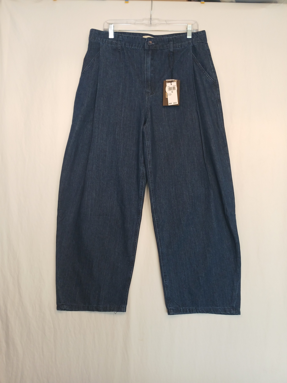 Current/Elliott Pleated Barrel Wide Leg Med Wash Denim Jeans Trouser 12 New!